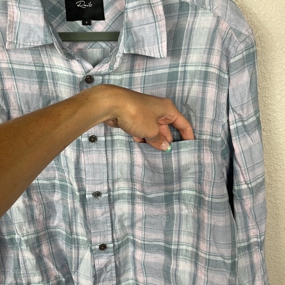 New Rails Mens Havana Plaid Denim Sport Shirt Linen Button Front Long Sleeve S - Picture 5 of 14